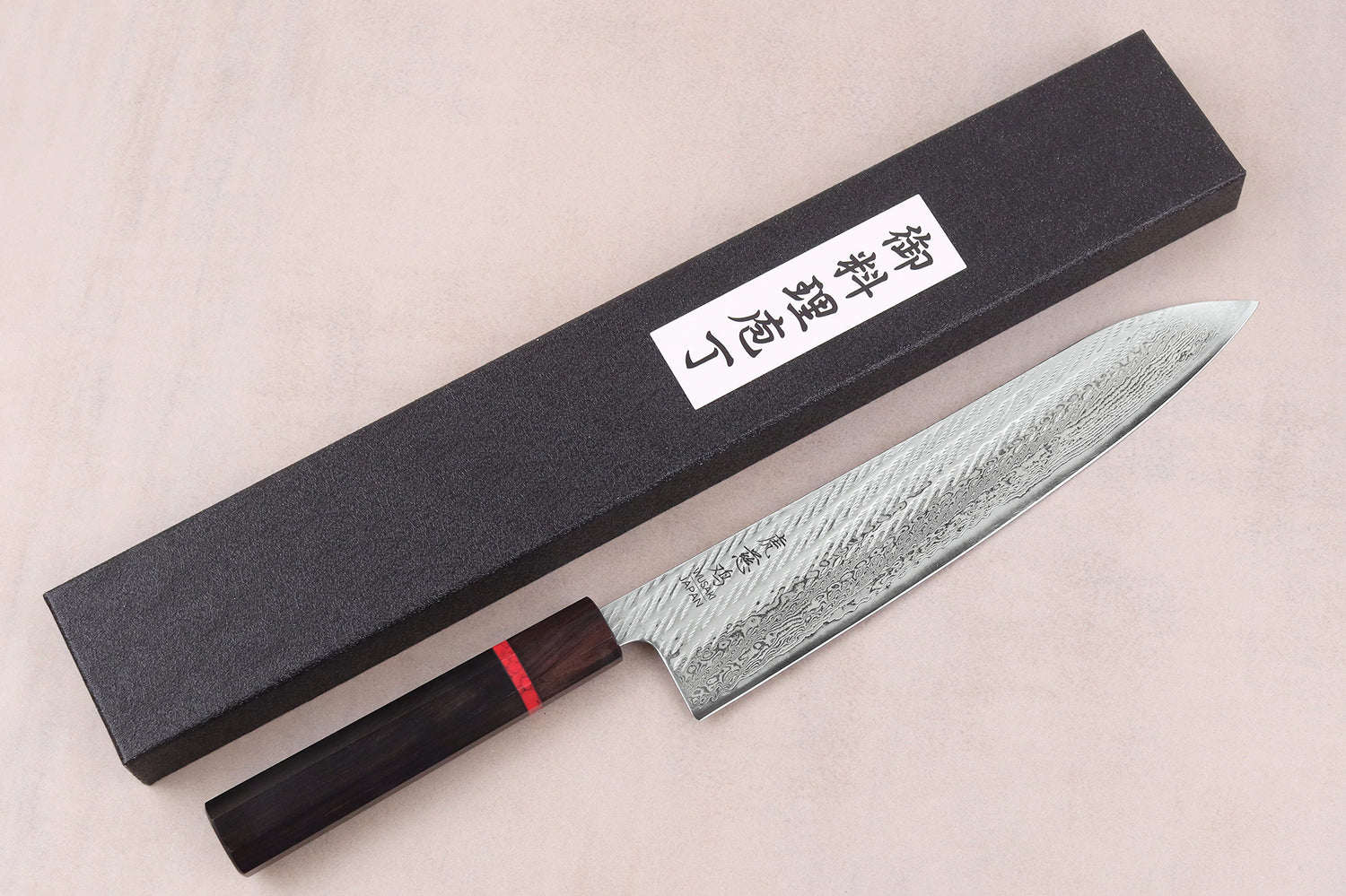 Couteau de chef 24cm japonais artisanal Wusaki Nawame AUS10 damas