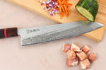 Couteau de chef 24cm japonais artisanal Wusaki Nawame AUS10 damas