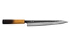 Couteau sujihiki 24cm japonais artisanal Yuzo Black AS chêne brûlé