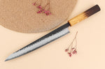 Couteau sujihiki 24cm japonais artisanal Yuzo Black AS chêne brûlé