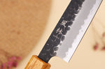 Couteau sujihiki 24cm japonais artisanal Yuzo Black AS chêne brûlé