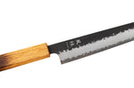 Couteau sujihiki 24cm japonais artisanal Yuzo Black AS chêne brûlé