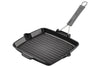 Gril carré Staub 24cm en fonte émaillée noir mat à poignée pliable