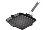 Gril carré Staub 24cm en fonte émaillée noir mat à poignée pliable