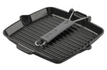 Gril carré Staub 24cm en fonte émaillée noir mat à poignée pliable