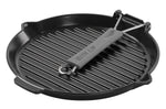 Gril rond Staub 28cm en fonte émaillée noir mat à poignée pliable