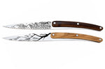 Set de 2 couteaux d'office Deejo Office Arbre et Grand Cru manche en bois d'olivier et bois corail 9cm