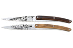 Set de 2 couteaux d'office Deejo Office Dandy et Latino manche en bois d'olivier et bois corail 9cm