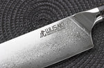 Couteau santoku Wusaki Sakin Damas 10Cr 17cm manche en fibre de carbone et feuille d'or