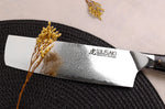 Couteau nakiri Wusaki Sakin Damas 10Cr 17cm manche en fibre de carbone et feuille d'or