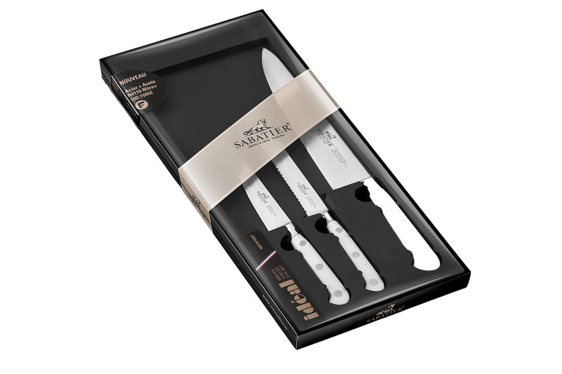 Coffret 3 couteaux Sabatier Toque blanche 100% forgé manches rivetés