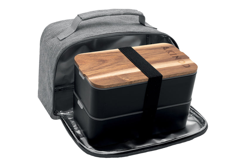 Sac isotherme Akinod gris chiné avec bento noir 1,4L