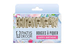 Bougies à piquer "Happy Birthday" Patisdécor dorées