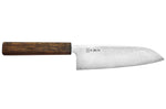 Couteau santoku japonais artisanal Wusaki Unagi AUS10 damas 16,5cm manche chêne