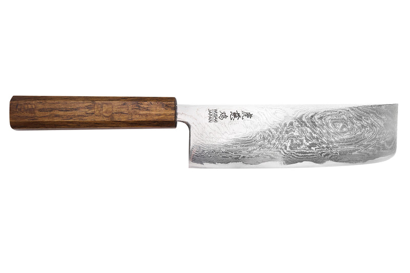Couteau nakiri japonais artisanal Wusaki Unagi AUS10 damas 16,5cm manche chêne