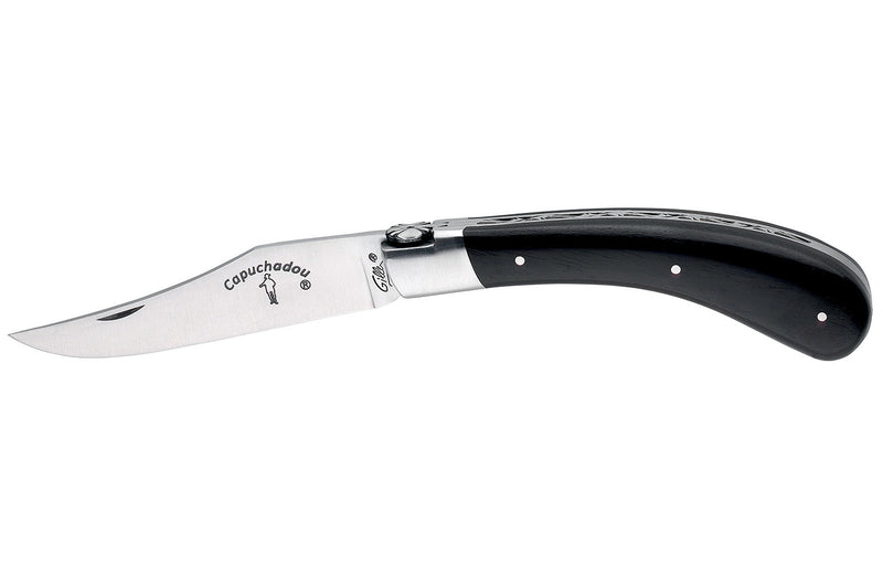 Couteau pliant artisanal Capuchadou acier sandvik manche bois d'ébène 12cm