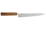 Couteau sujihiki japonais artisanal Wusaki Unagi AUS10 damas 24cm manche chêne