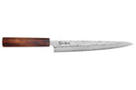 Couteau sujihiki japonais artisanal Wusaki Yoshi G3 chêne 24cm