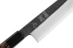 Couteau gyuto asymétrique 21cm japonais artisanal Hatsukokoro Shirasagi manche en wengé