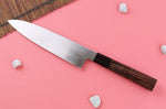 Couteau gyuto asymétrique 21cm japonais artisanal Hatsukokoro Shirasagi manche en wengé