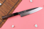 Couteau gyuto asymétrique 21cm japonais artisanal Hatsukokoro Shirasagi manche en wengé