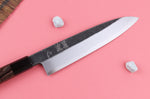 Couteau gyuto asymétrique 21cm japonais artisanal Hatsukokoro Shirasagi manche en wengé