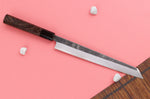 Couteau yanagiba kiritsuke 24cm japonais artisanal Hatsukokoro Shirasagi manche en wengé