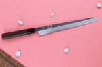 Couteau yanagiba kiritsuke 27cm japonais artisanal Hatsukokoro Shirasagi manche en wengé