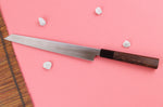 Couteau yanagiba kiritsuke 27cm japonais artisanal Hatsukokoro Shirasagi manche en wengé