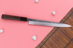 Couteau yanagiba 24cm japonais artisanal Hatsukokoro Shirasagi manche en wengé