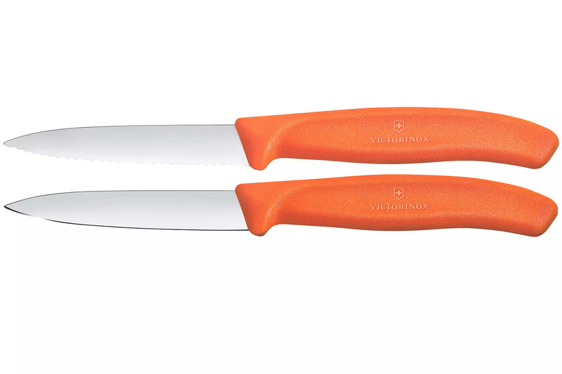 2 Couteaux d'office Victorinox orange lame à dents et lame lisse 8cm