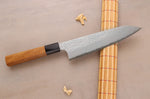 Couteau de chef 20cm japonais artisanal Nigara Hamono Migaki Tsuchime SG2 teck