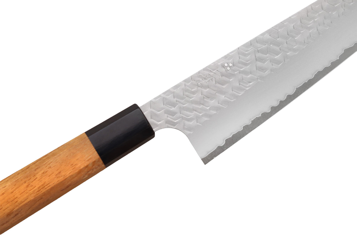 Couteau de chef 20cm japonais artisanal Nigara Hamono Migaki Tsuchime SG2 teck
