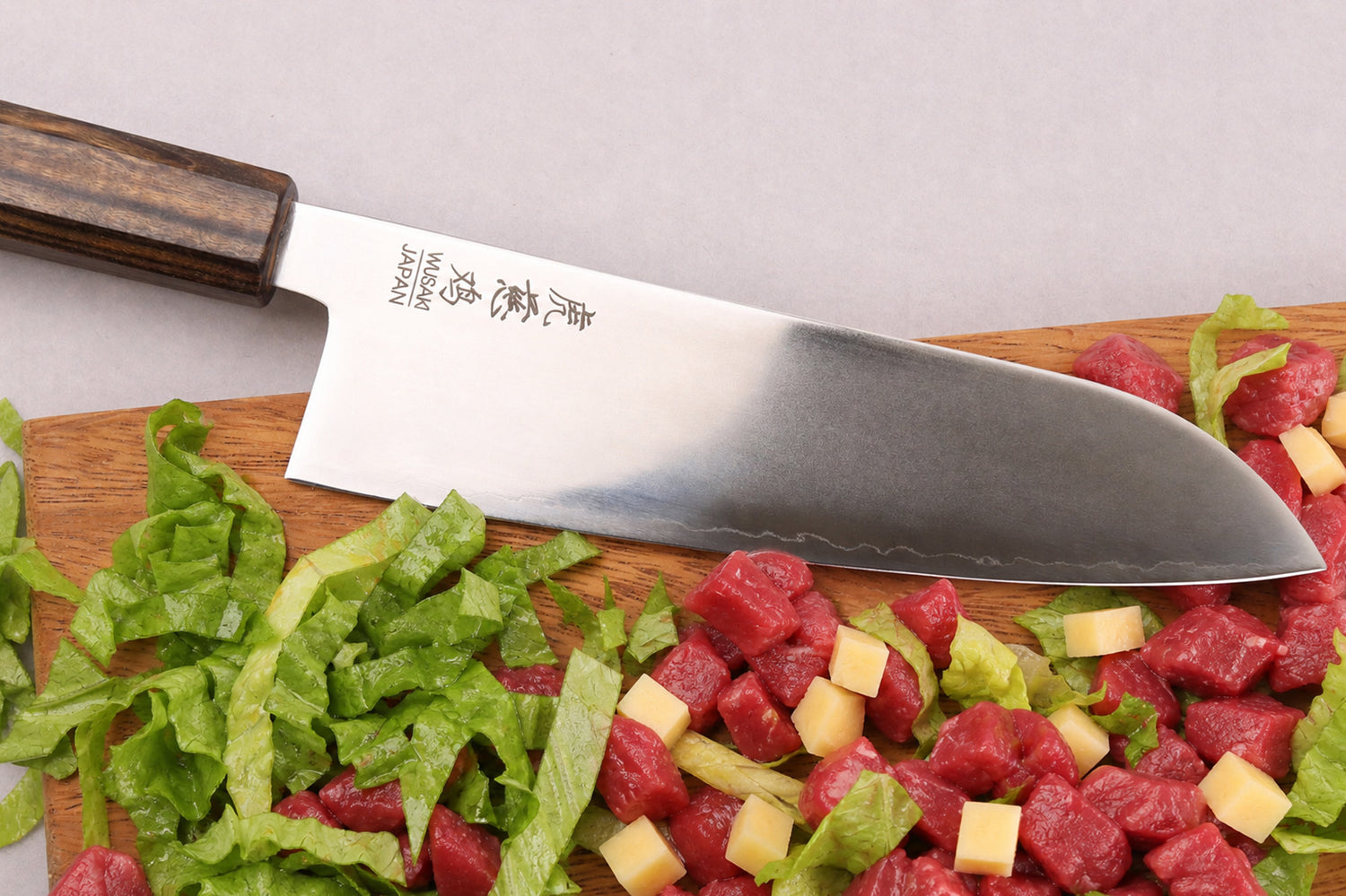 Couteau santoku 17cm japonais artisanal Wusaki Hikari SLD manche bubinga