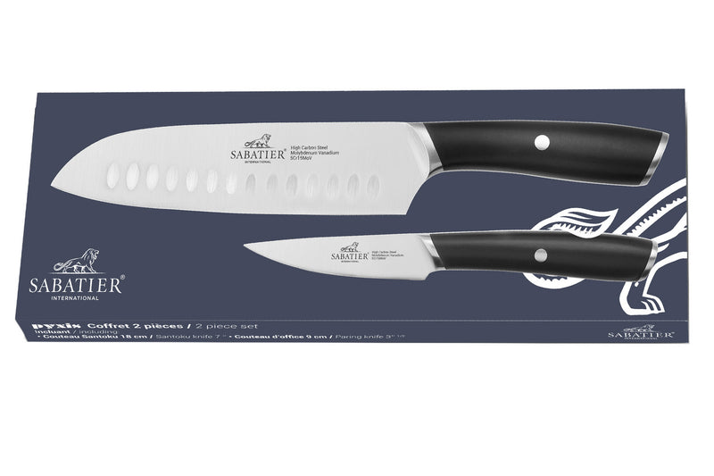 Coffret 2 couteaux Sabatier International Pyxis Office 9cm + Santoku 18cm
