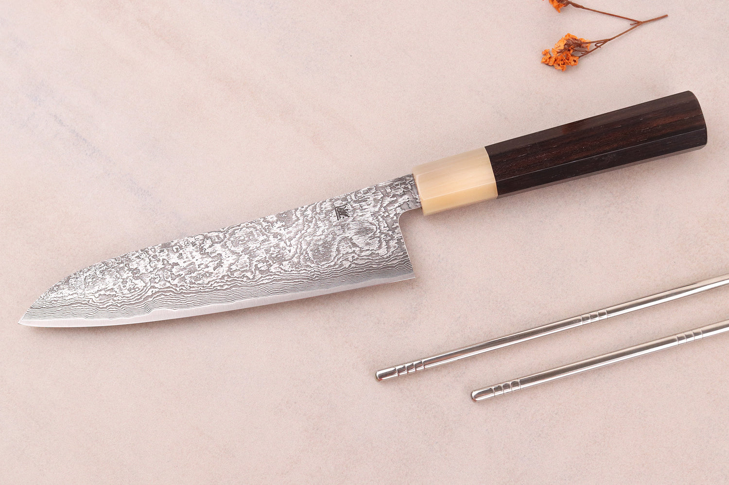 Couteau gyuto 18cm japonais artisanal Tanaka Shigeki SG2 Kurozome Damas ébène