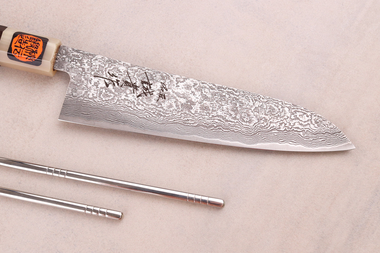 Couteau gyuto 18cm japonais artisanal Tanaka Shigeki SG2 Kurozome Damas ébène