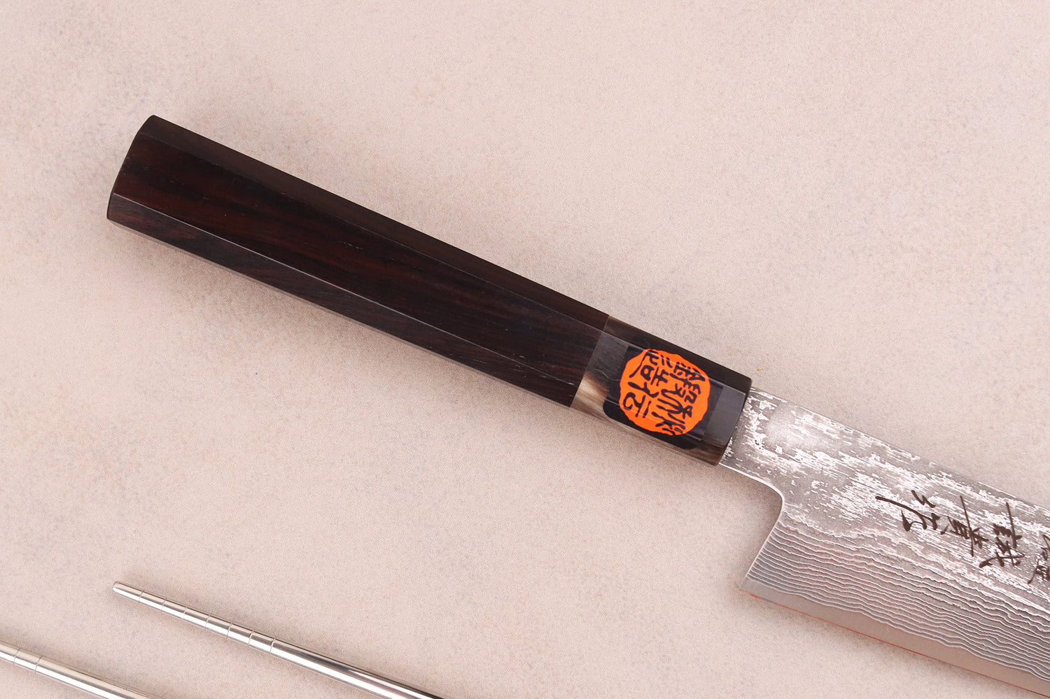Couteau sujihiki 27cm japonais artisanal Shigeki Tanaka SG2 Kurozome Damas ébène