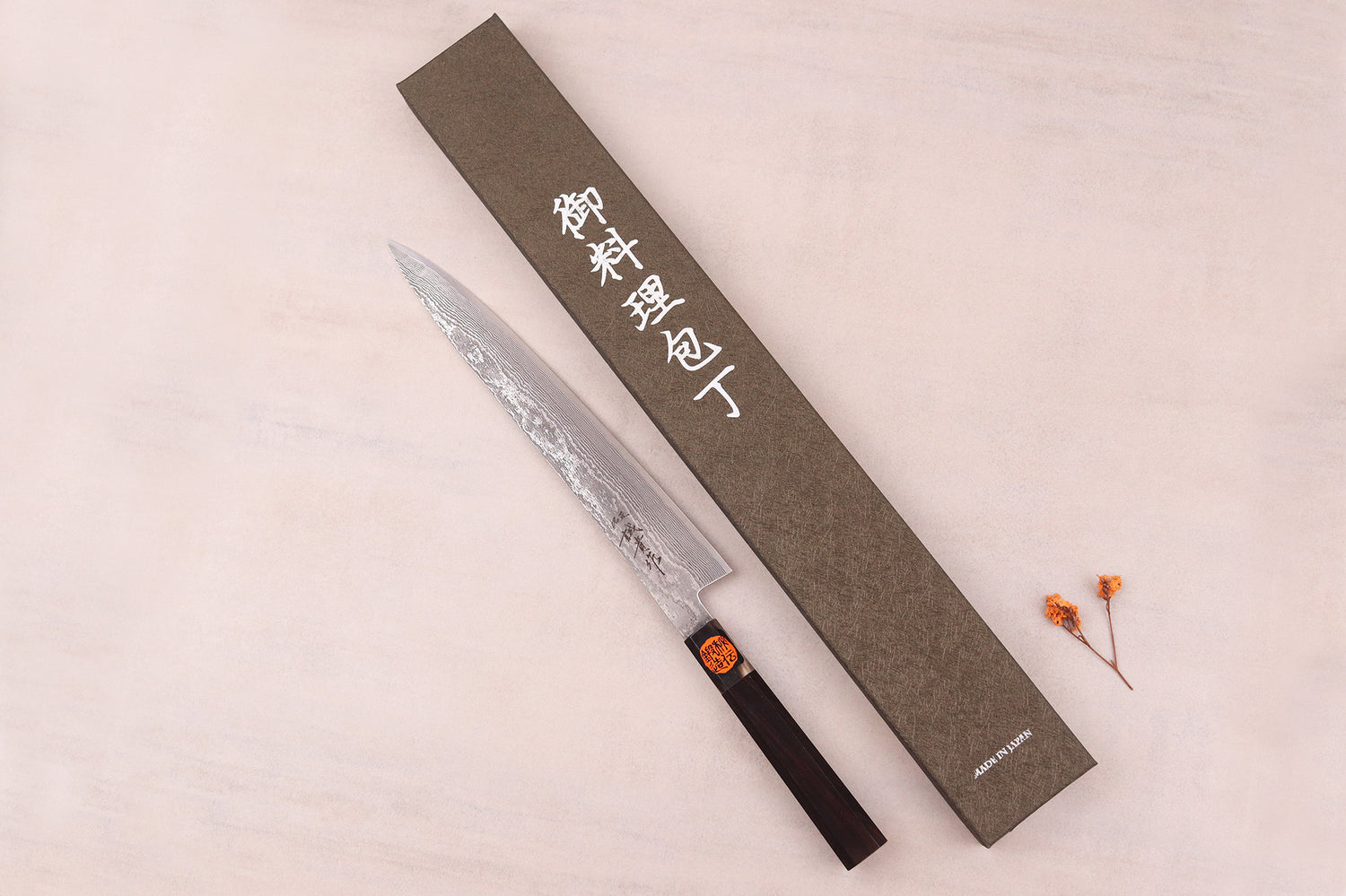 Couteau sujihiki 27cm japonais artisanal Shigeki Tanaka SG2 Kurozome Damas ébène