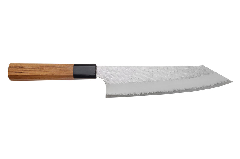 Couteau de chef kiritsuke 20cm japonais artisanal Nigara Hamono Migaki Tsuchime SG2 teck
