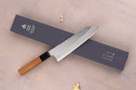 Couteau de chef kiritsuke 20cm japonais artisanal Nigara Hamono Migaki Tsuchime SG2 teck