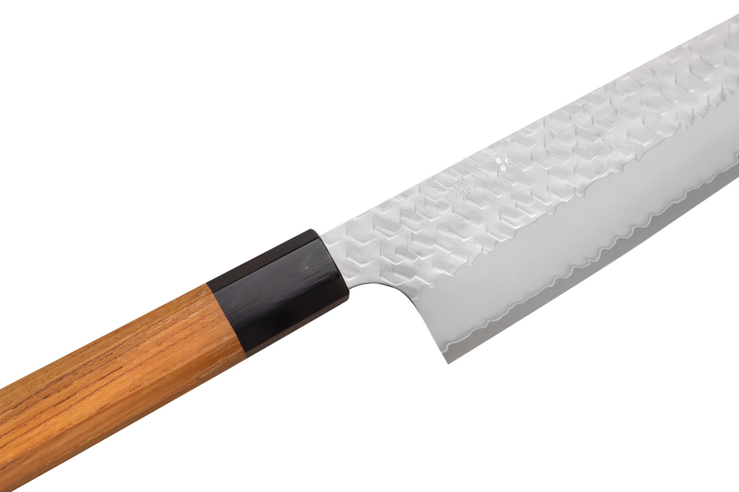 Couteau de chef kiritsuke 20cm japonais artisanal Nigara Hamono Migaki Tsuchime SG2 teck
