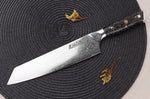 Couteau kiritsuke Wusaki Sakin Damas 10Cr 20cm manche en fibre de carbone et feuille d'or