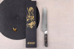 Couteau kiritsuke Wusaki Sakin Damas 10Cr 20cm manche en fibre de carbone et feuille d'or
