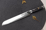 Couteau à pain Wusaki Sakin Damas 10Cr 20cm manche en fibre de carbone et feuille d'or