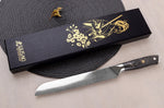 Couteau à pain Wusaki Sakin Damas 10Cr 20cm manche en fibre de carbone et feuille d'or