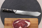 Couteau de boucher Wusaki Sakin Damas 10Cr 22cm manche en fibre de carbone et feuille d'or