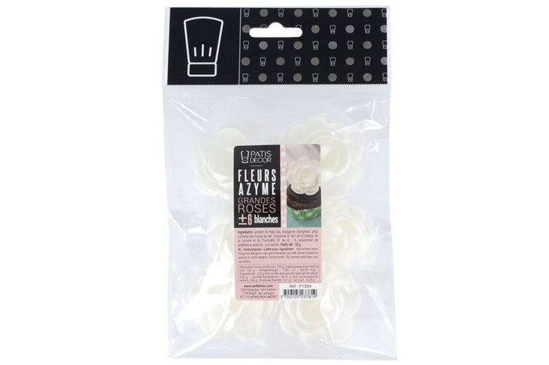Set de 6 grandes roses blanches Patisdécor en azyme