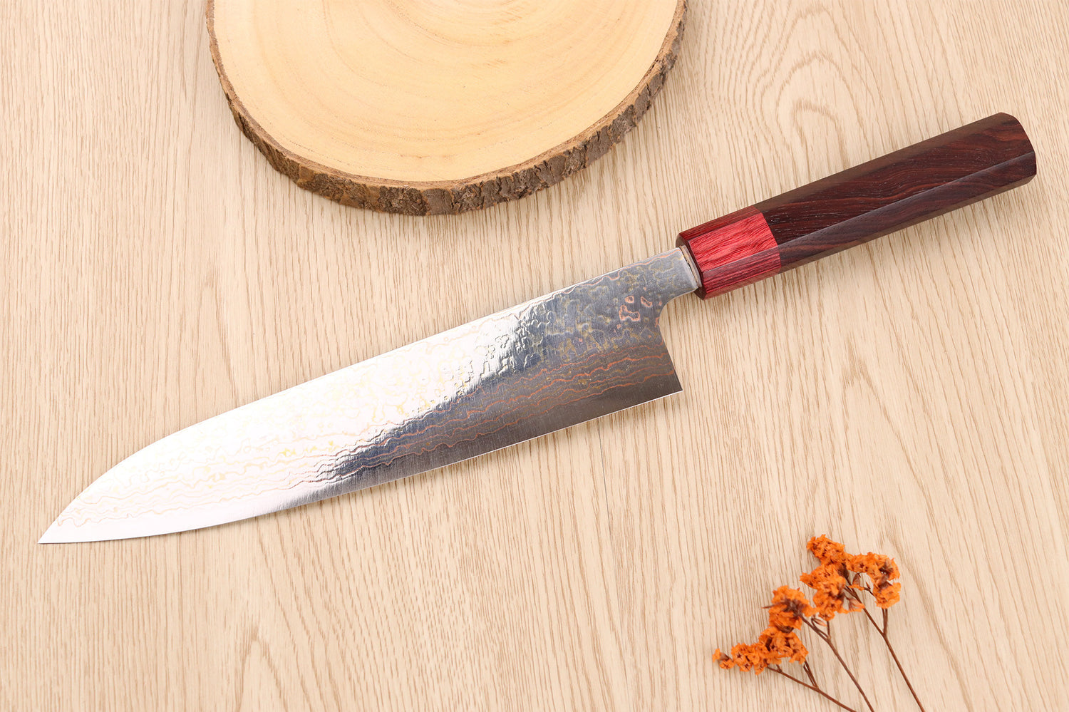Couteau de chef 21cm japonais artisanal Takeshi Saji VG10 Rainbow