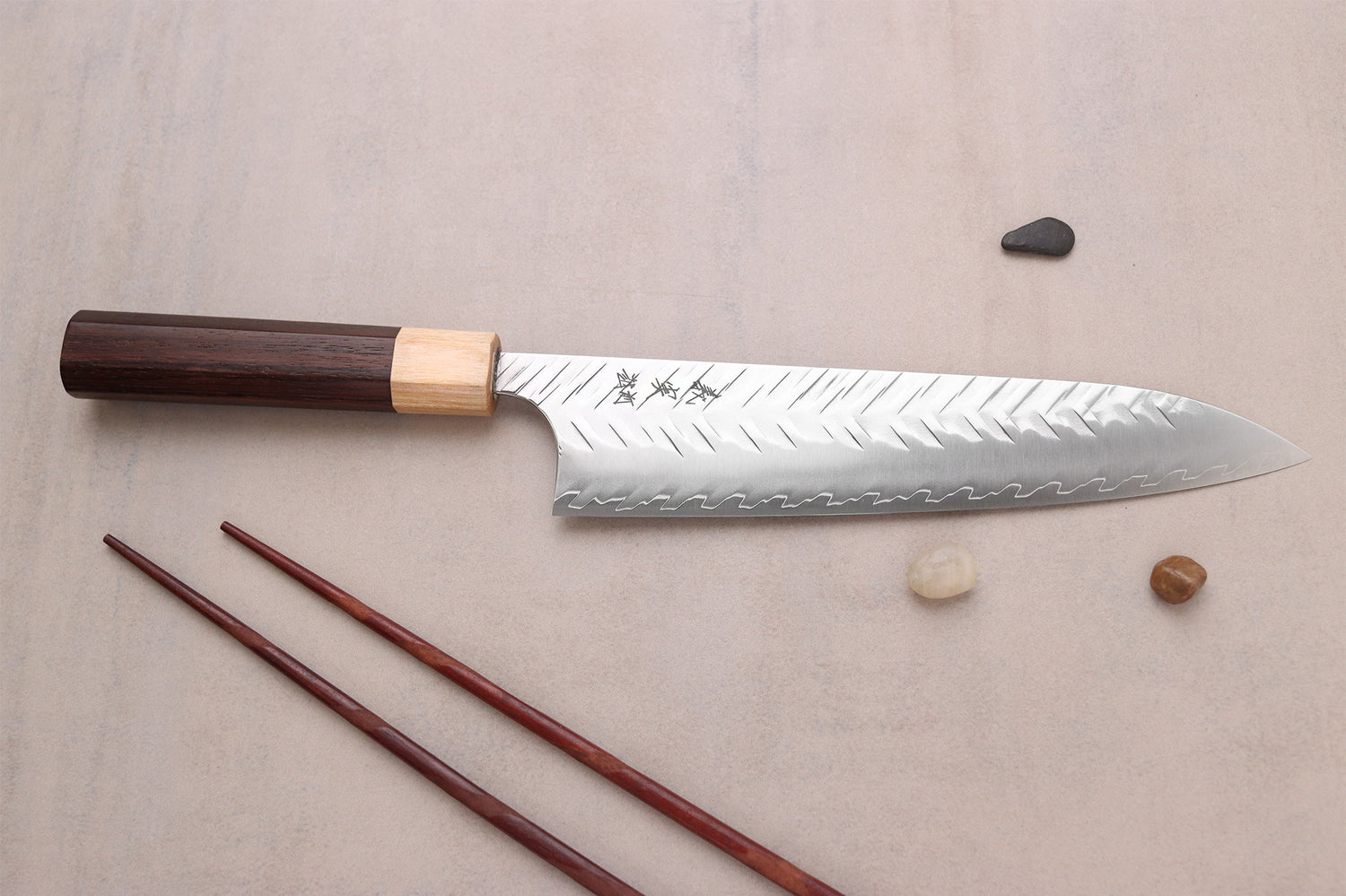 Couteau de chef 21cm japonais artisanal Yoshimi Kato SPG Strix V-Tsuchime